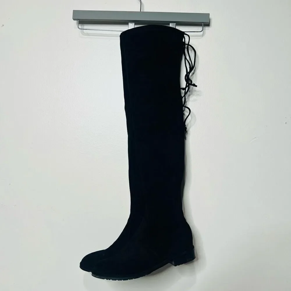 Stuart Weitzman Jocey Stretch Suede Black Tall Flat Boots Over the Knee Sz 8.5